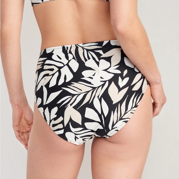 NWT OLD NAVY High-Waisted Bikini Swim BottomBLACK AND WHITE WHITE PRINT LARGE - Picture 2 of 4